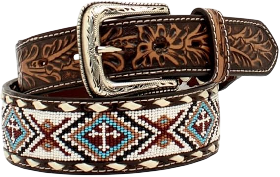 Nocona Men's Floral Tooled Buck Lacing Belt
