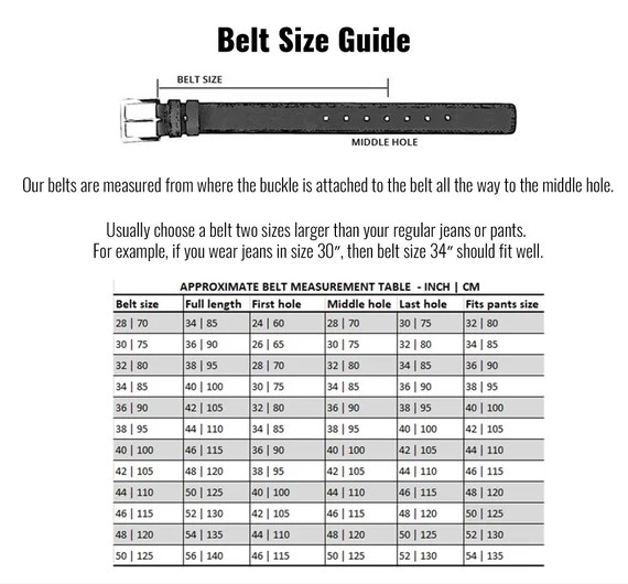 Nocona belts size chart